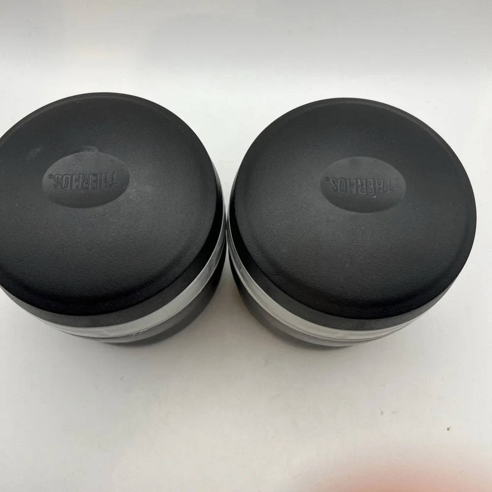 McDonald's Thermos Food Jars w/ Spoons 1 New 1 Used Black Insulated Swag